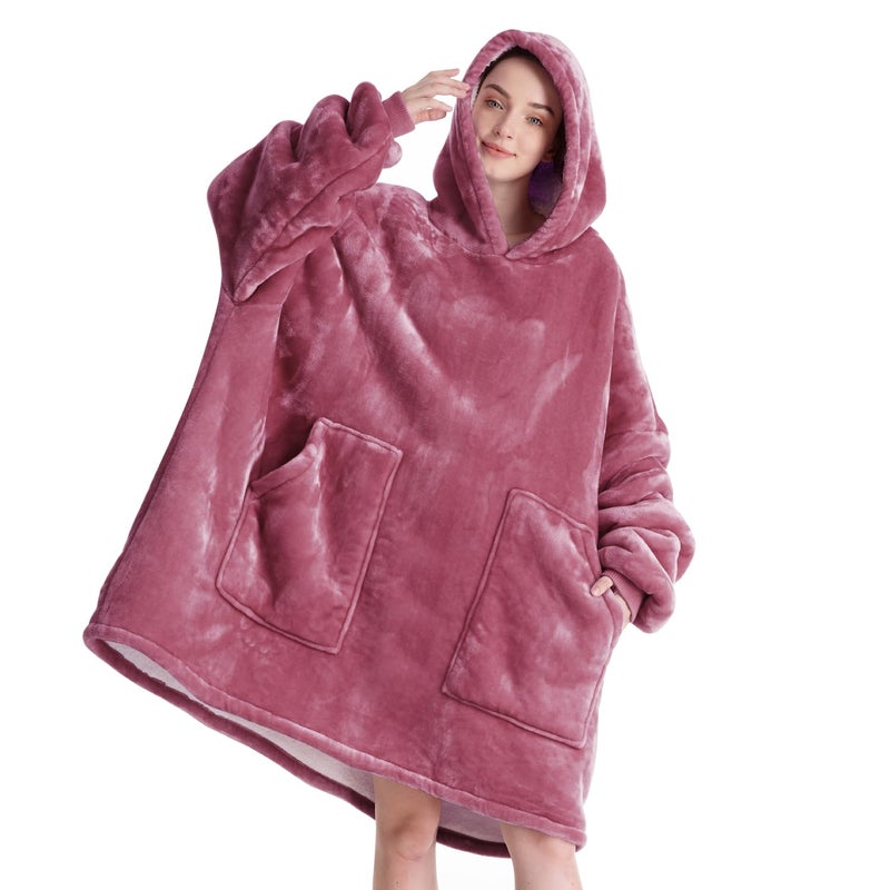 Aemicion Wearable Blanket for Women,Warm Cozy Oversized Hoodie Blanket as Pink Gifts for Women Mom Girlfriend-Mellow Rose - Image 1